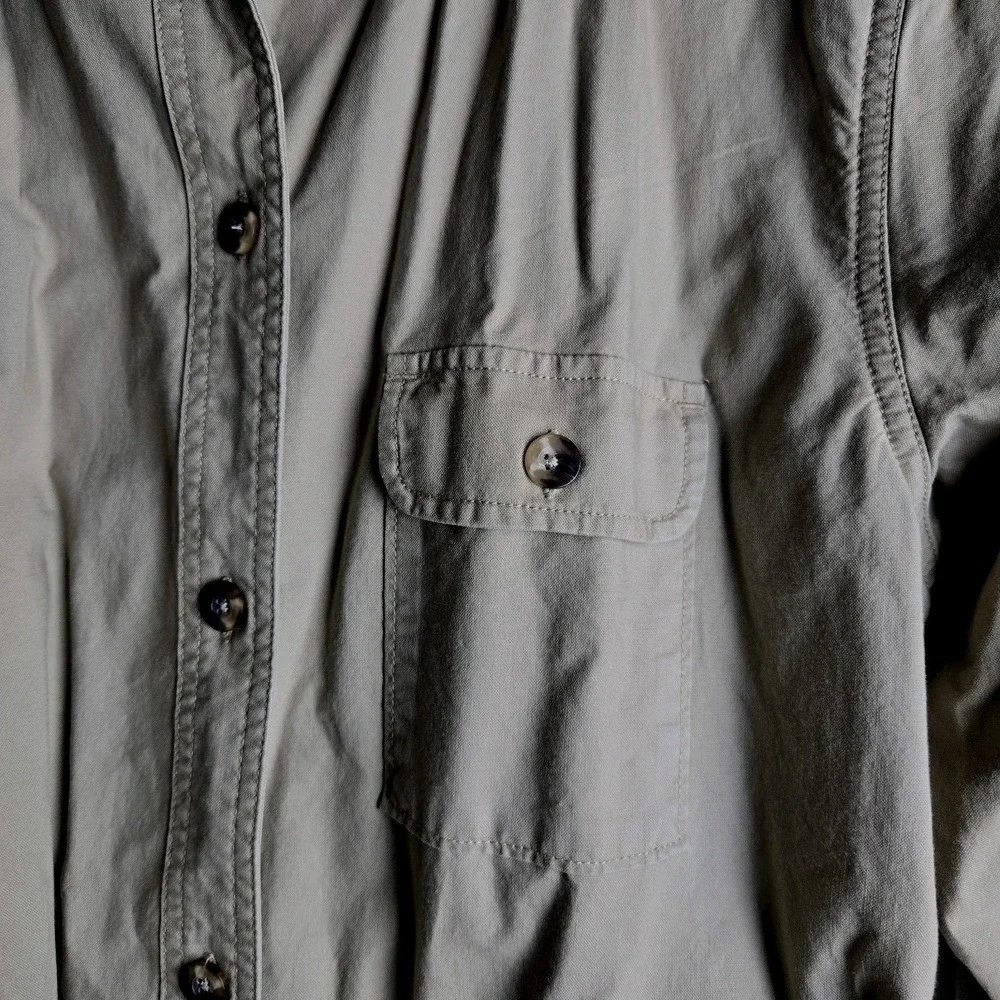 Vtg Womens Large Woolrich Cotton Button Close Safari Jacket Belted Khaki Chore - Picture 2 of 9